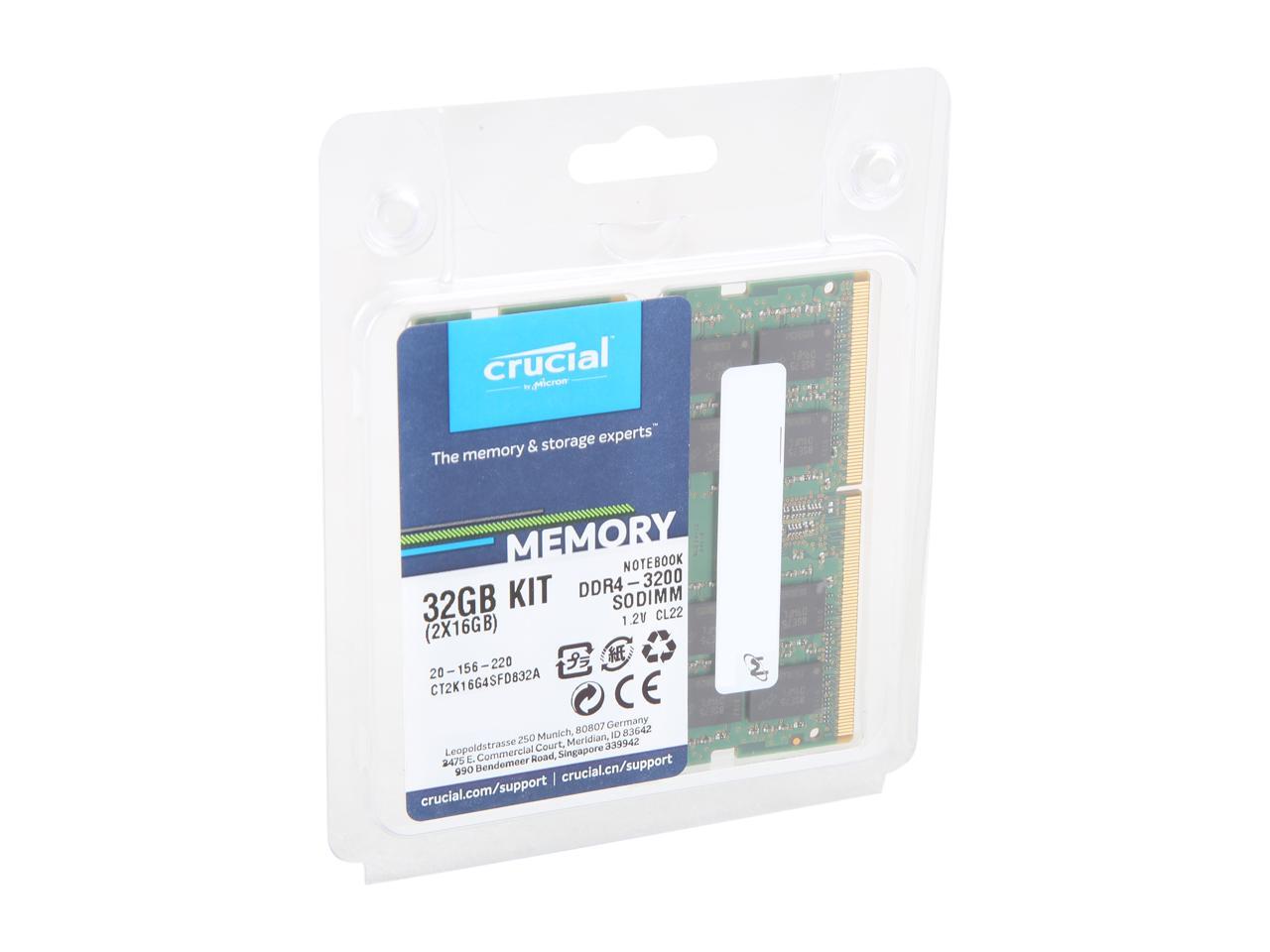 Crucial 32GB (2 x 16GB) 260-Pin DDR4 SO-DIMM DDR4 3200 (PC4 25600) Laptop  Memory Model CT2K16G4SFD832A