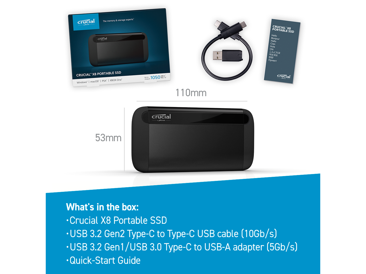 Crucial 1TB X8 Portable SSD - Up to 1050 MB/s - Newegg.com