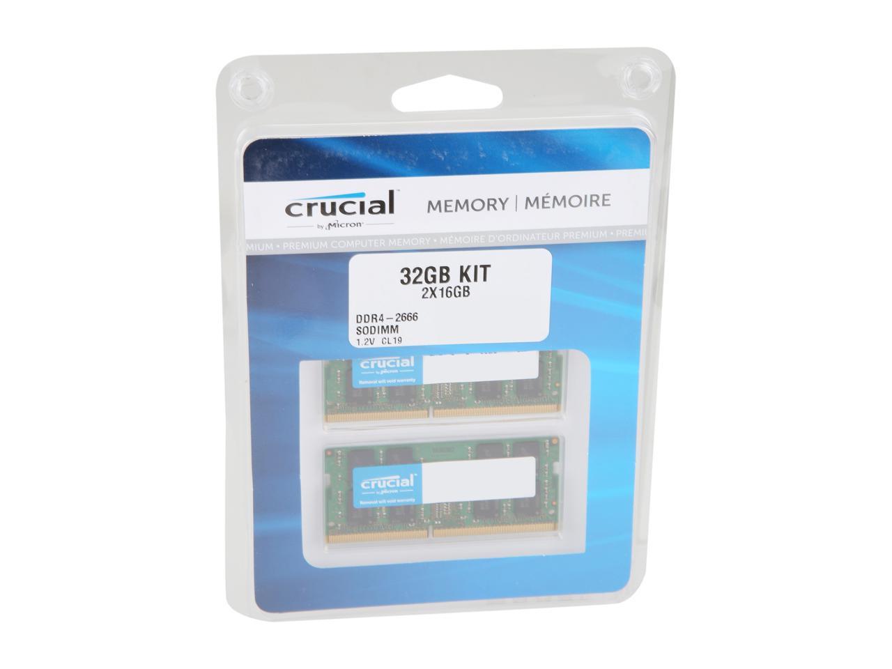 Crucial 32GB (2 x 16GB) 260-Pin DDR4 SO-DIMM DDR4 2666 (PC4 21300) Laptop  Memory Model CT2K16G4SFRA266