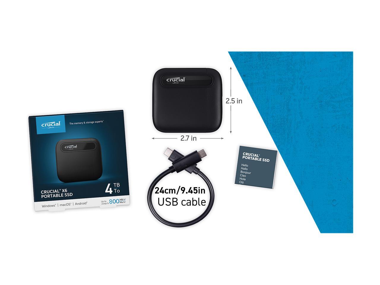 Crucial X6 4TB Portable SSD Up to 800 MB/s USB 3.2 External Solid State Drive, USBC