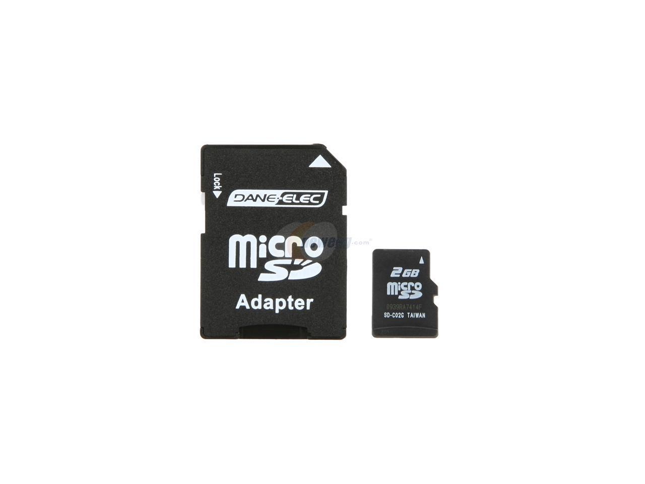 DANE-ELEC 2GB MicroSD Flash Card w/ SD Adapter Model DA-2IN1-02G-R ...