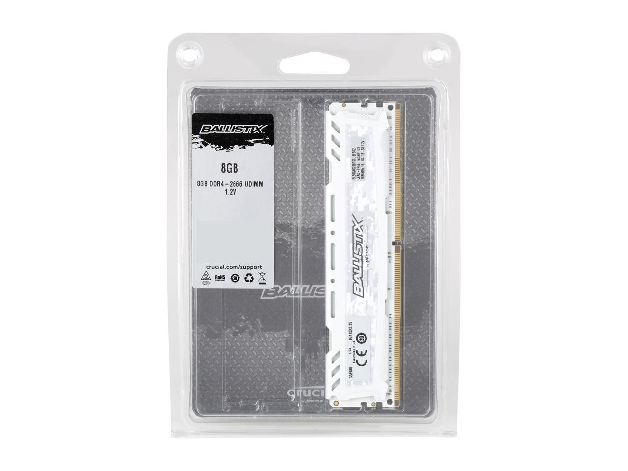 Ballistix Sport LT 8GB Single DDR4 2666 MT/s (PC4-21300) DR x8 DIMM 288-Pin  Memory - BLS8G4D26BFSC (White)