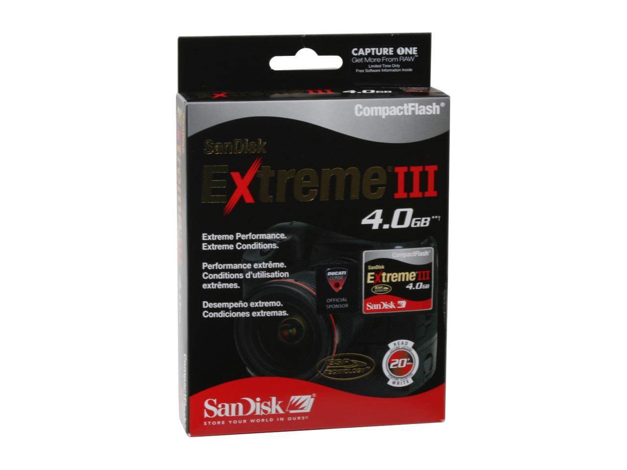 SanDisk Extreme III 4GB Compact Flash (CF) Flash Card Model SDCFX34096