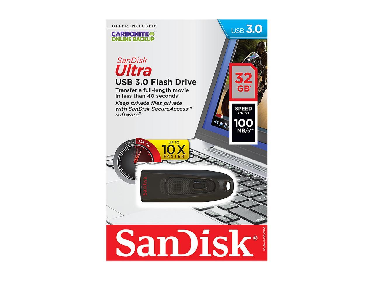 SanDisk 32GB Ultra CZ48 USB 3.0 Flash Drive, Speed Up To 100MB/s ...