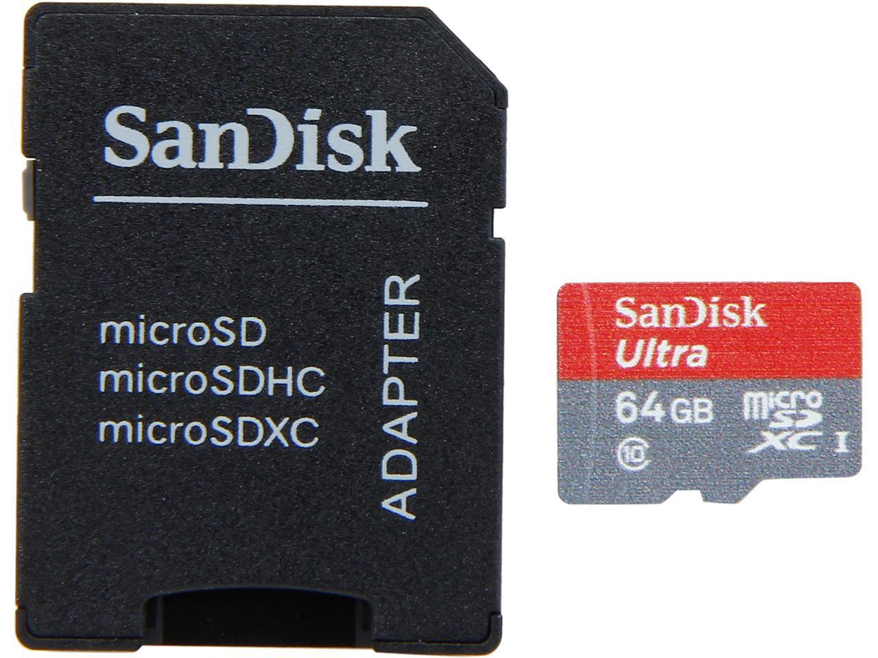 Sandisk Ultra 64gb Microsdxc Flash Card Model Sdsdqui 064g U46 Newegg Com