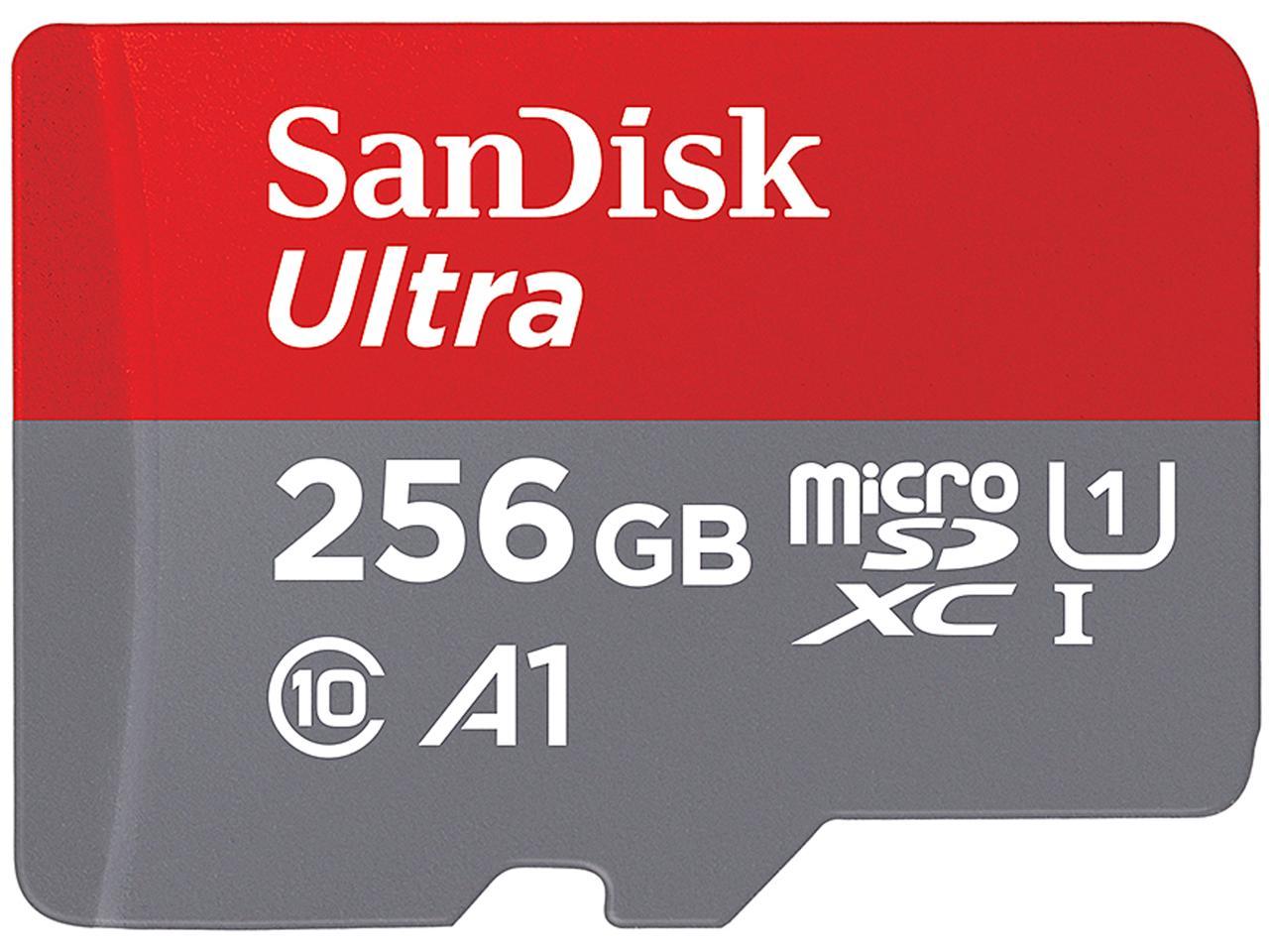 SanDisk 256GB Ultra microSDXC A1 UHS-I/U1 Class 10 Memory Card with  Adapter, Speed Up to 100MB/s (SDSQUAR-256G-GN6MA)