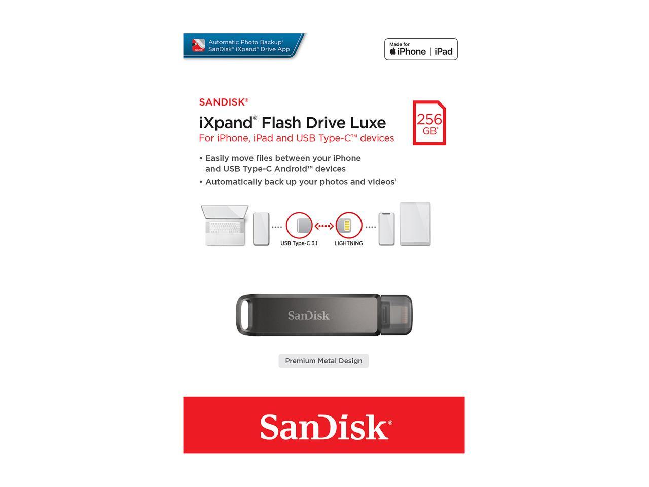 SanDisk 256GB iXpand Flash Drive Luxe for Your iPhone and USB TypeC