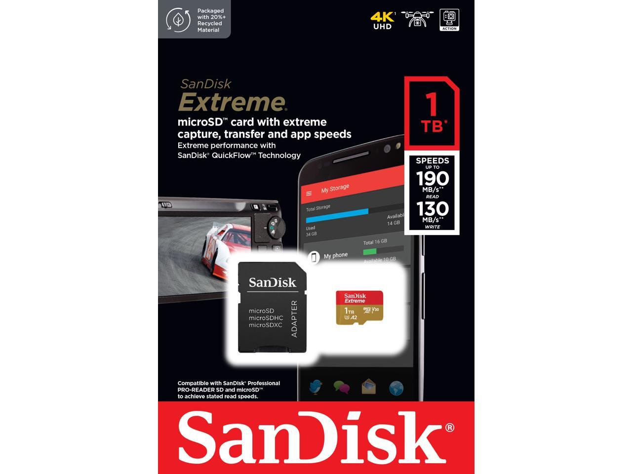 Sandisk 1tb Extreme Microsdxc Uhs Iu3 A2 Memory Card With Adapter Speed Up To 190mbs Sdsqxav 9709