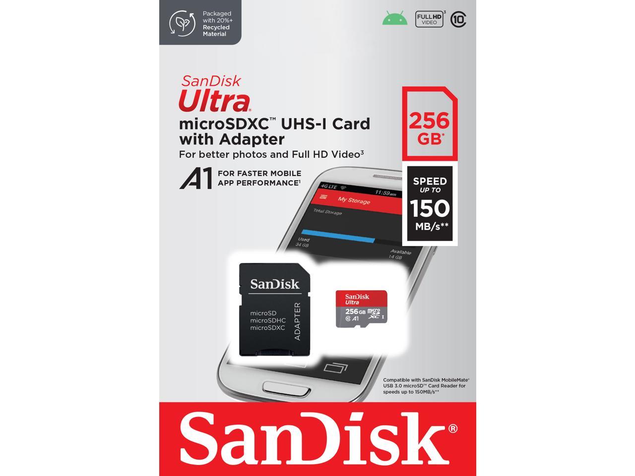 Sandisk 256gb Ultra Microsdxc A1 Uhs I U1 Class 10 Memory Card With Adapter Speed Up To 150mb S