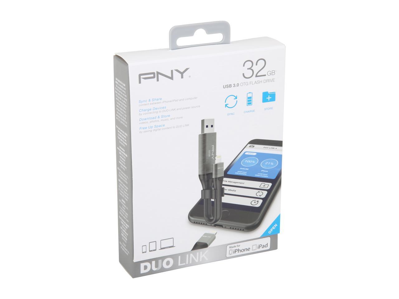 Pny 32gb Duo Link Usb 3 0 Otg Flash Drive For Iphone And I Pad P Fdi32gla02gc Rb Newegg Com