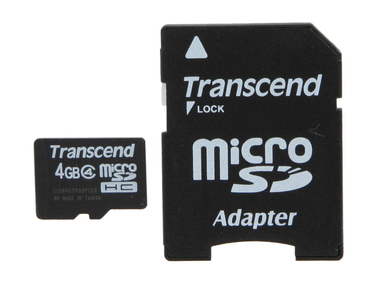 Vil have Gymnastik Inhalere Transcend 4GB microSDHC Flash Card with Adapter Model TS4GUSDHC4 -  Newegg.com