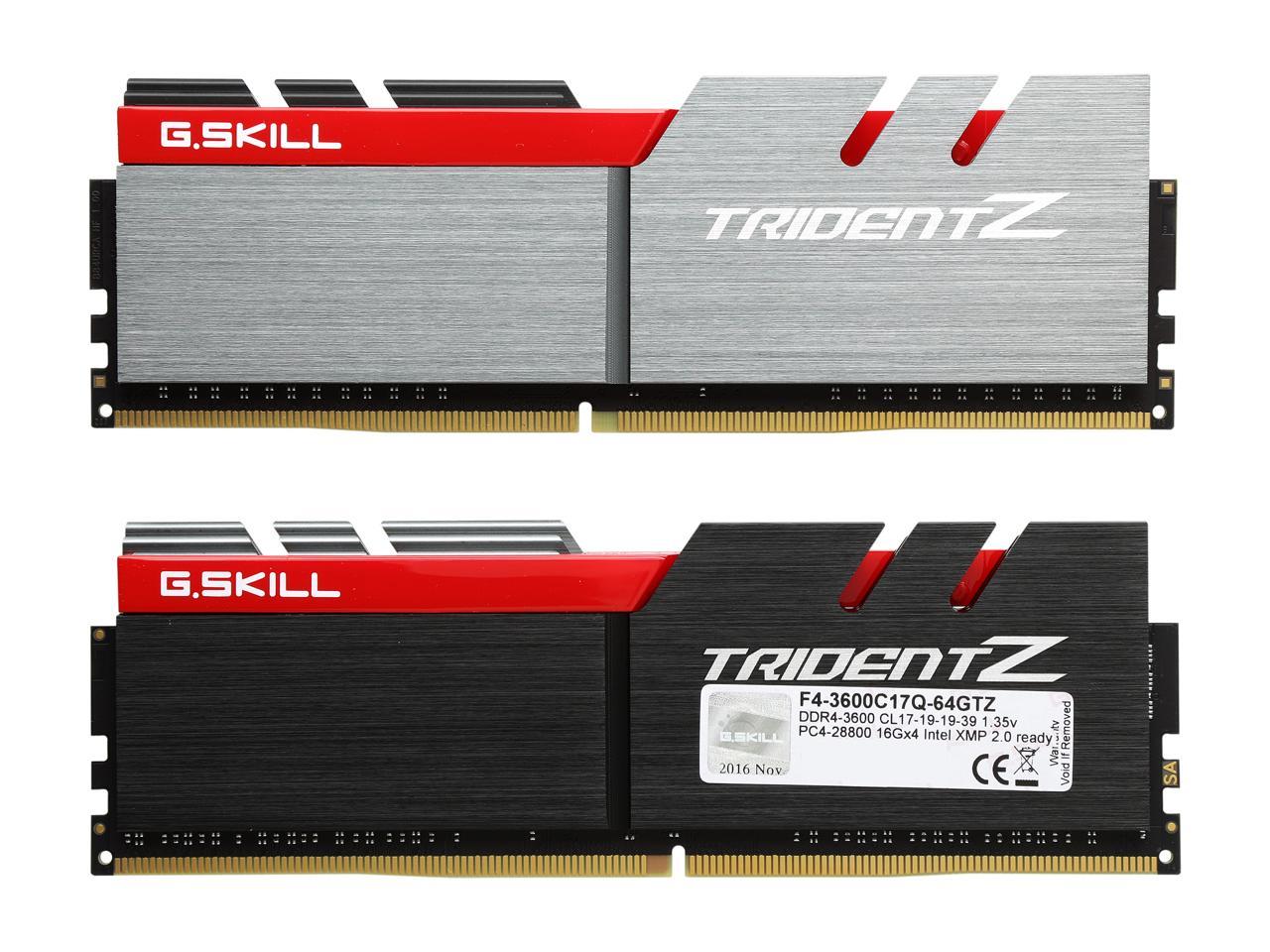 G.SKILL TridentZ Series 64GB (4 x 16GB) DDR4 3600 (PC4 28800) Desktop  Memory Model F4-3600C17Q-64GTZ