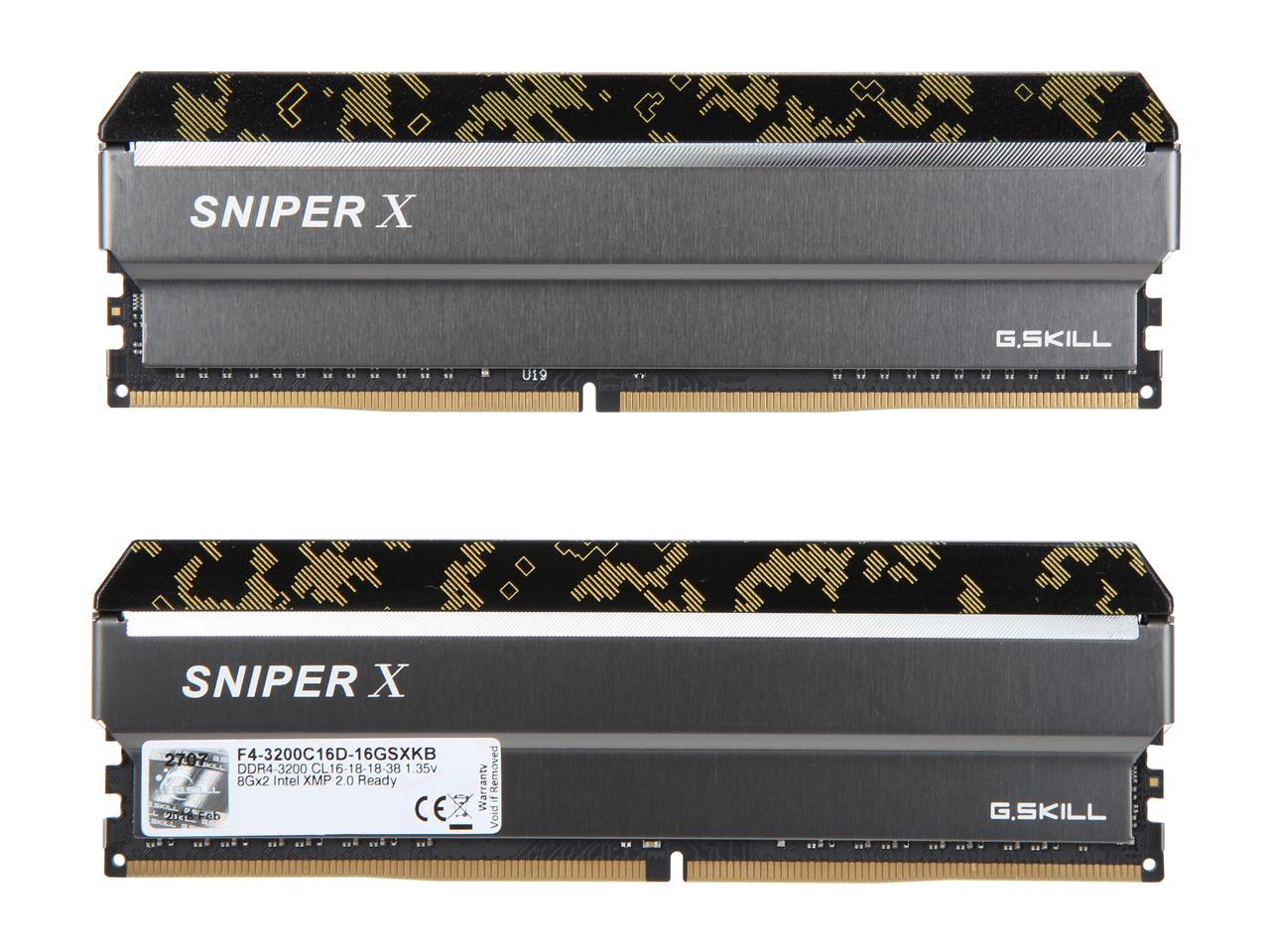 G.SKILL Sniper X Series 16GB (2 x 8GB) DDR4 3200 (PC4 25600) Desktop Memory  Model F4-3200C16D-16GSXKB