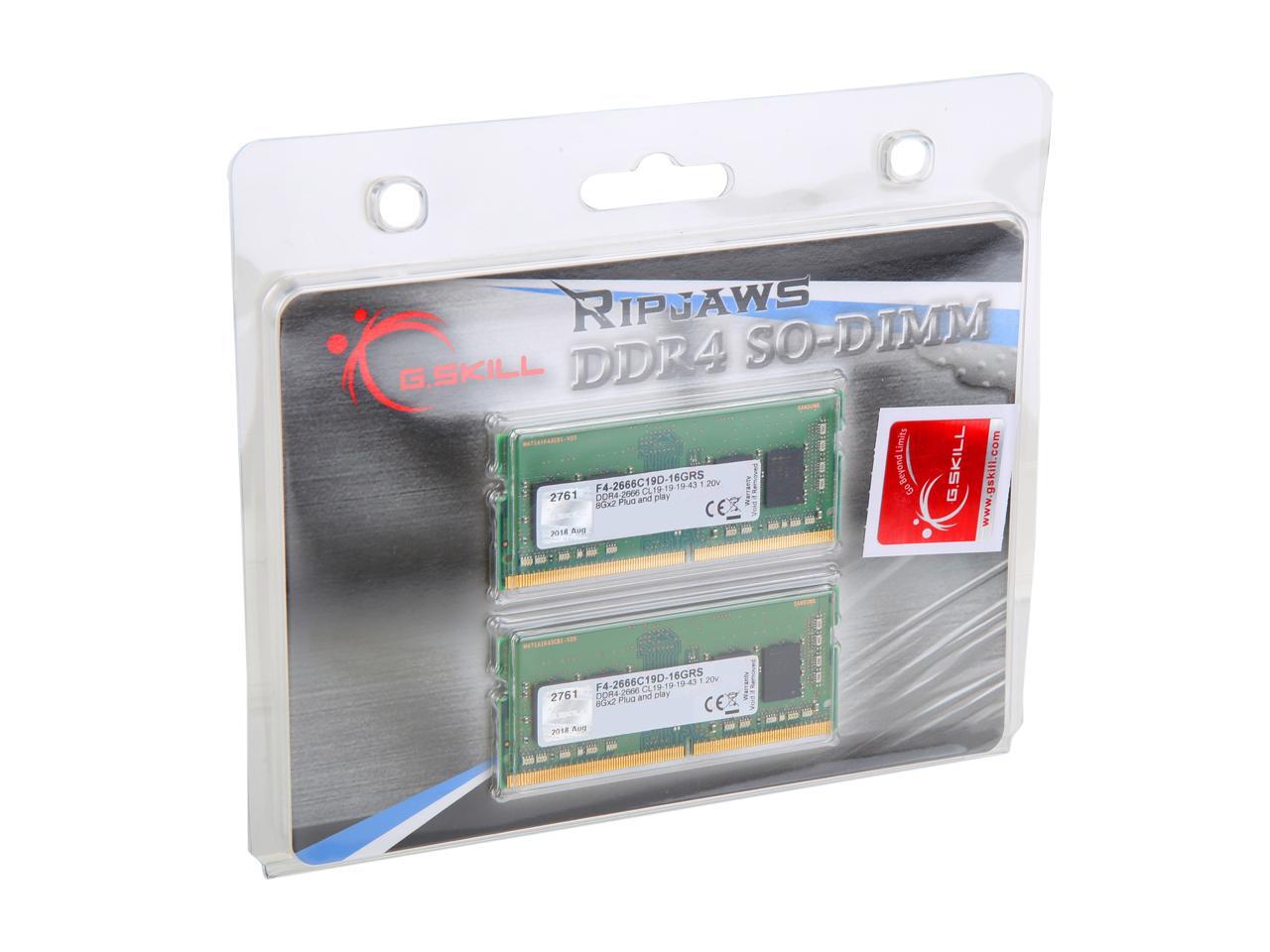 G Skill Ripjaws Series 16gb 2 X 8gb 260 Pin Ddr4 So Dimm Ddr4 2666 Pc4 Laptop Memory Model F4 2666c19d 16grs Newegg Com