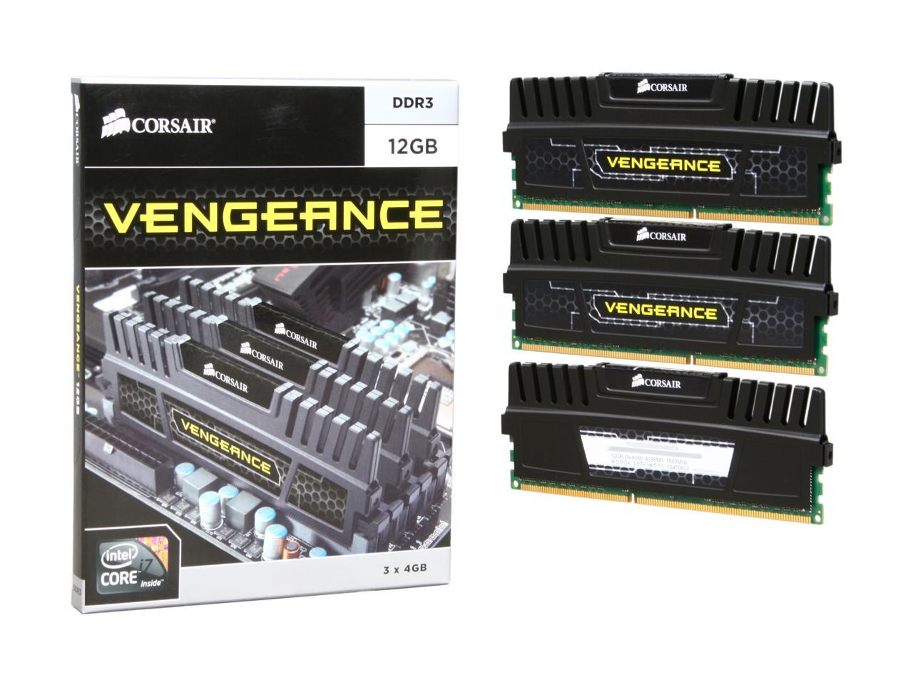 CORSAIR Vengeance 12GB (3 x 4GB) 240-Pin PC RAM DDR3 1600 (PC3 12800)  Desktop Memory Model CMZ12GX3M3A1600C9