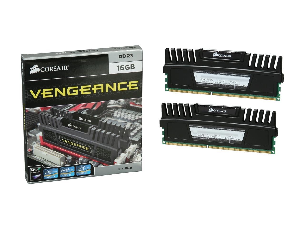 CORSAIR Vengeance 16GB (2 x 8GB) 240-Pin PC RAM DDR3 1600 (PC3 12800)  Desktop Memory Model CMZ16GX3M2A1600C10