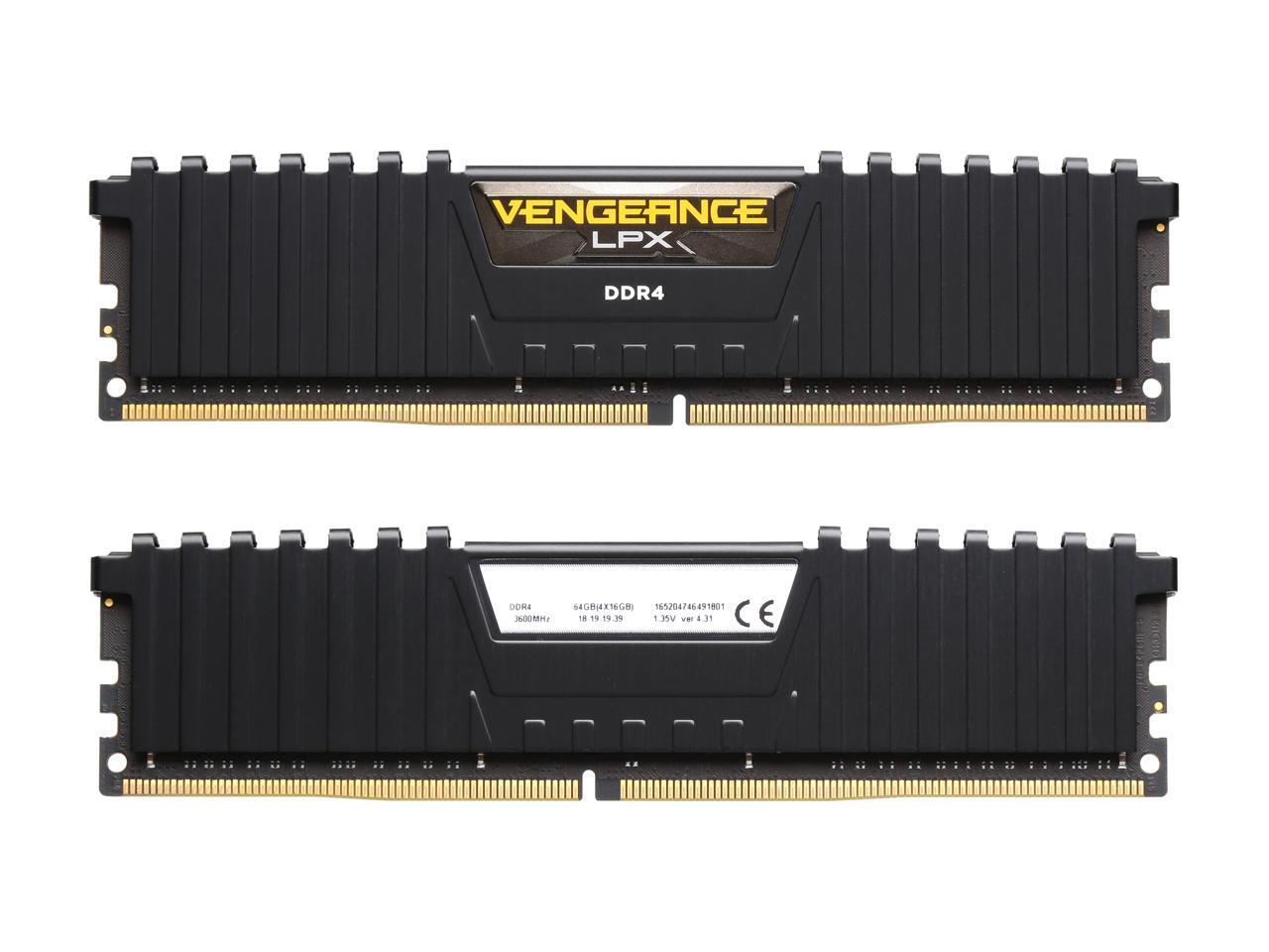 CORSAIR Vengeance LPX 64GB (4x16GB) DDR4 3600 (PC4-28800) C18 With ...