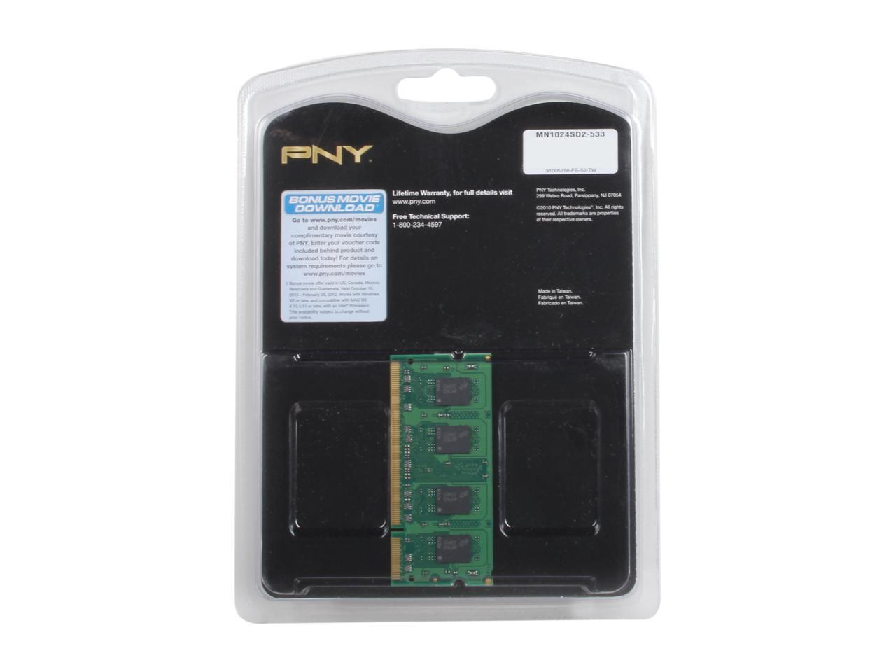 PNY Optima 1GB 200-Pin DDR2 SO-DIMM DDR2 533 (PC2 4200) Laptop Memory ...