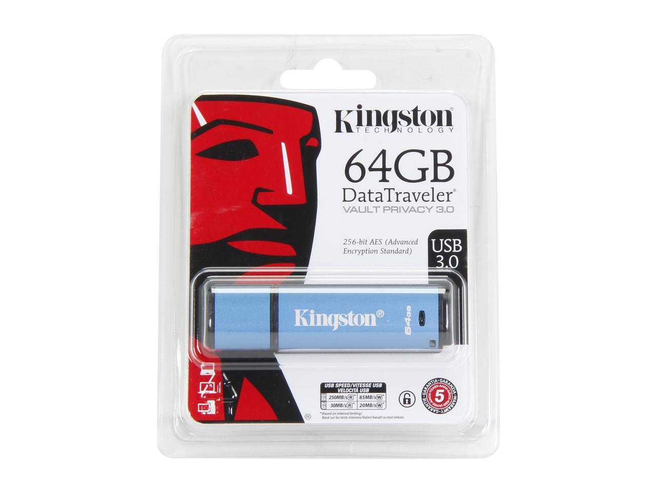64GB Kingston DataTraveler DTVP30 256-bit AES Encrypted USB3.0 Flash Drive 
