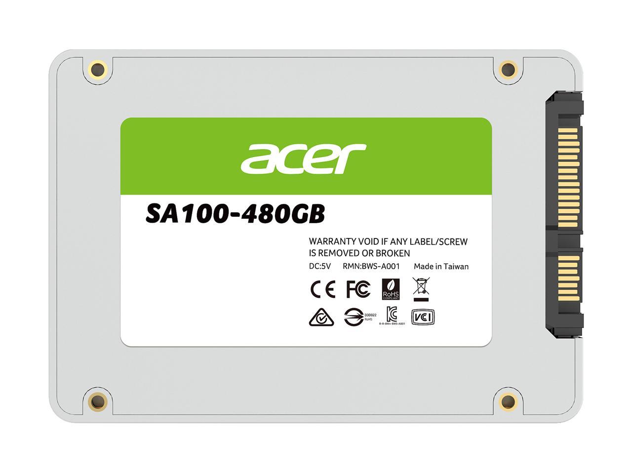 3D NAND Solid State Hard Drive Up to 560 MB/s BL.9BWWA.103 Acer SA100 480GB SATA III 2.5 Inch Internal SSD 6 Gb/s 