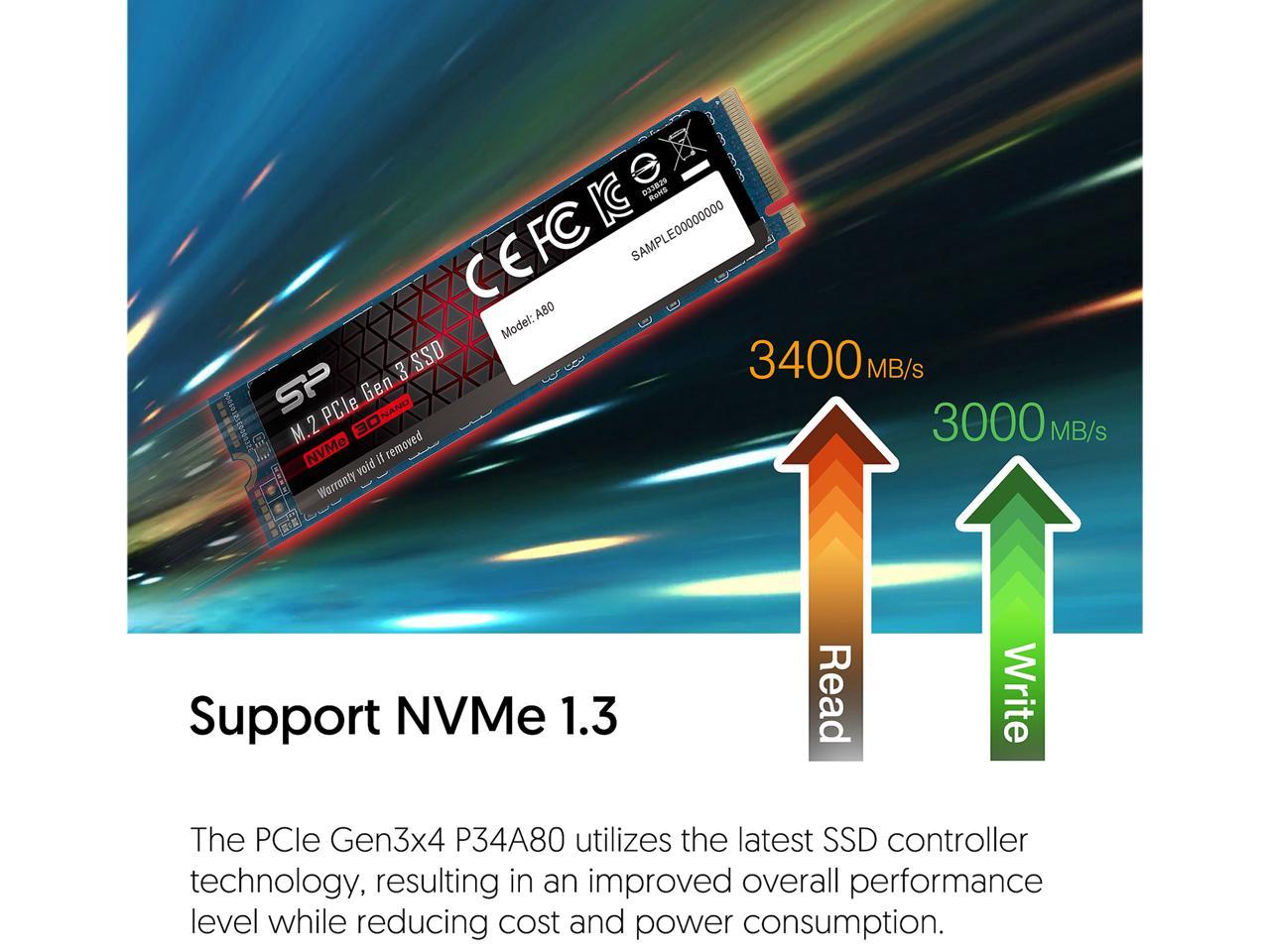 Silicon Power 1TB NVMe PCIe Gen3 x4 M.2 2280 TLC R/W up to 3,400/3,000 MB/s  SSD (SP001TBP34A80M28)