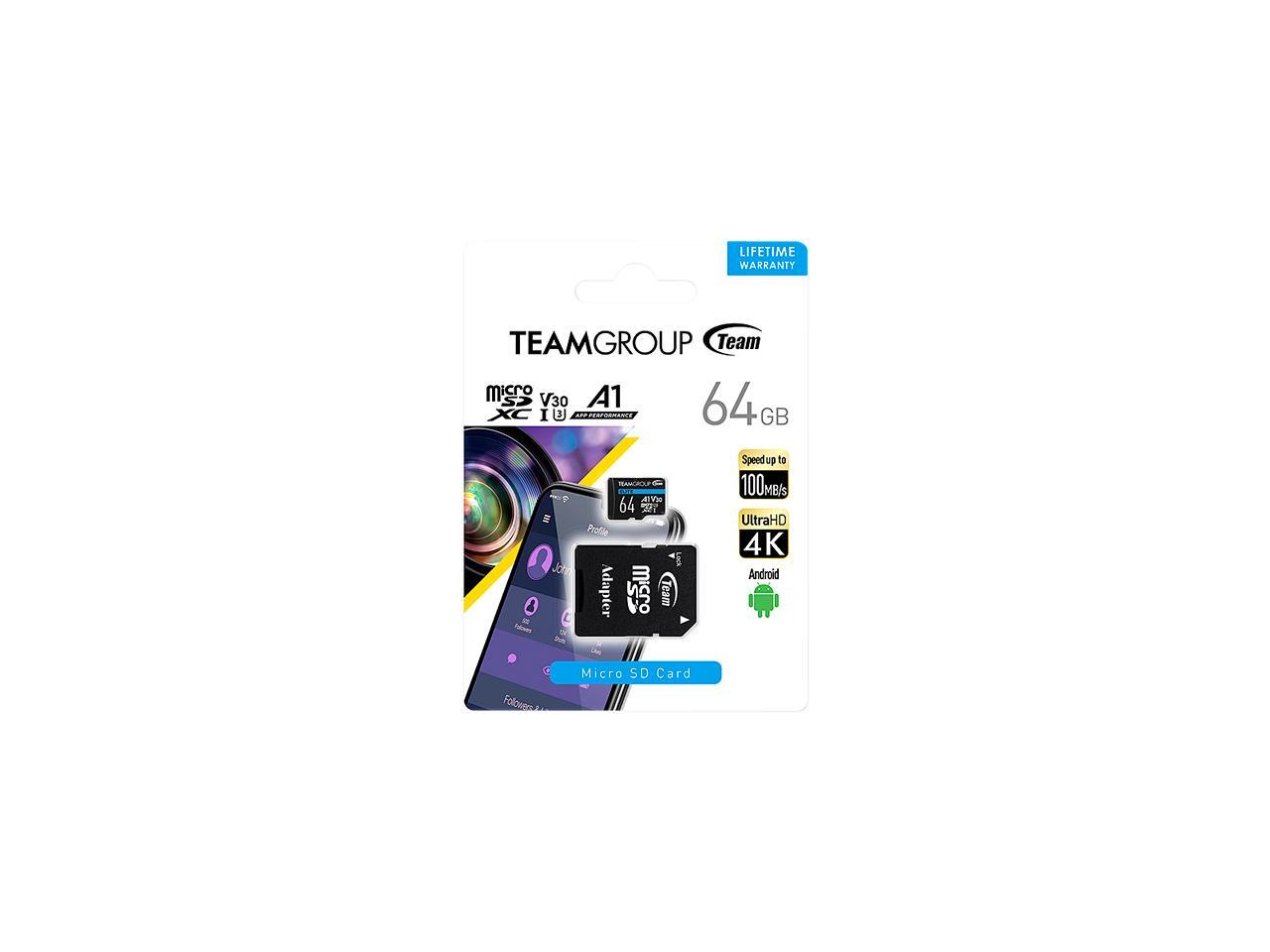 Team Group 64GB Elite microSDXC UHSI U3, V30, A1, 4K UHD Micro SD Card