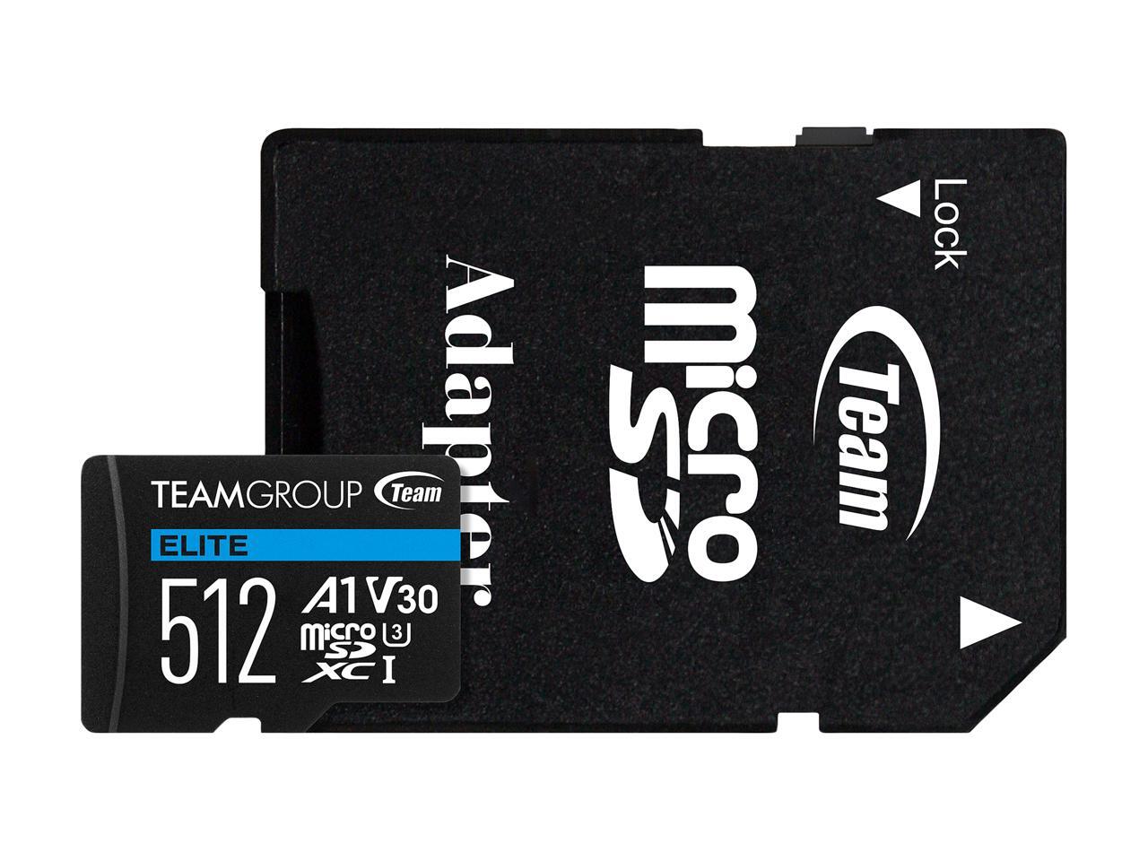 Team Group 512GB Elite microSDXC UHS-I U3, V30, A1, 4K UHD Micro Card ...