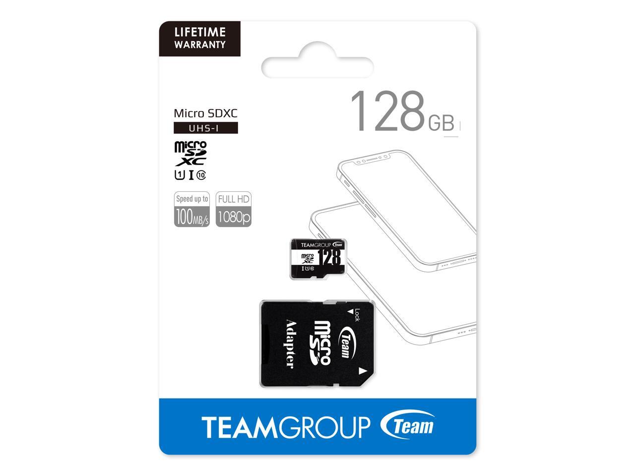 Team 128GB microSDHC UHSI/U1 Class 10 Memory Card with Adapter, Speed Up to 100MB/s
