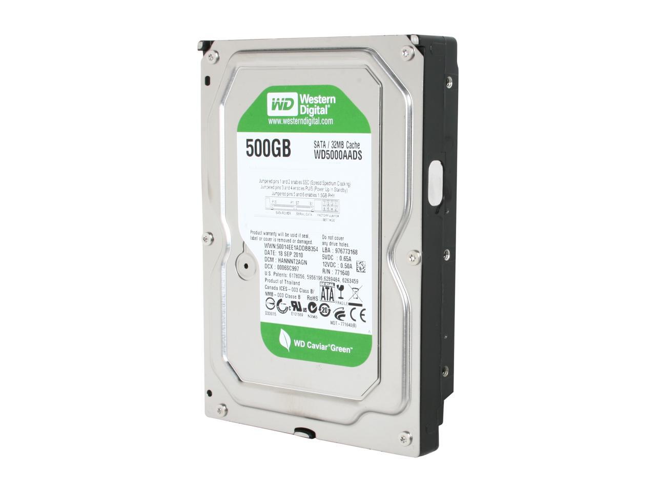 Western Digital WD Green WD5000AADS 500GB 32MB Cache SATA 3.0Gb/s 3.5