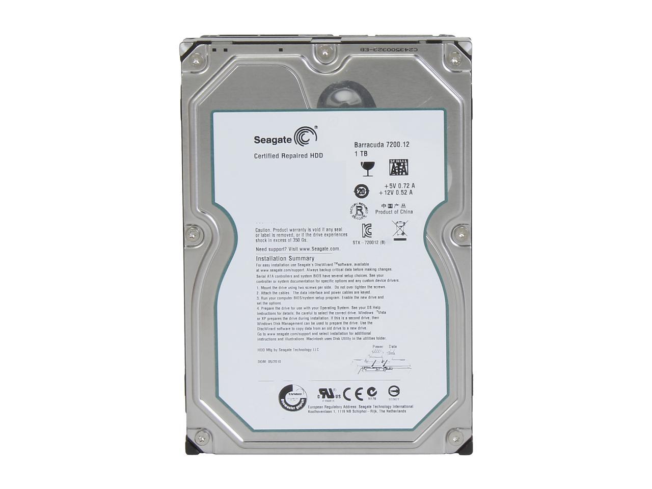 Refurbished Seagate BarraCuda 7200.12 ST31000528AS 1TB 7200 RPM 32MB Cache SATA 3.0Gb/s 3.5