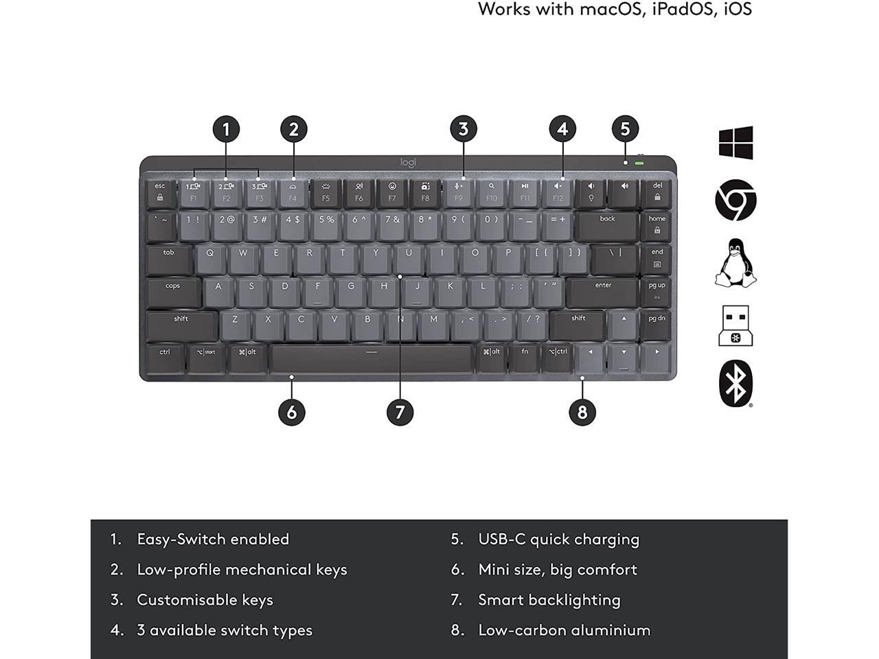 Logitech MX Mechanical Mini Wireless Illuminated Keyboard, Linear