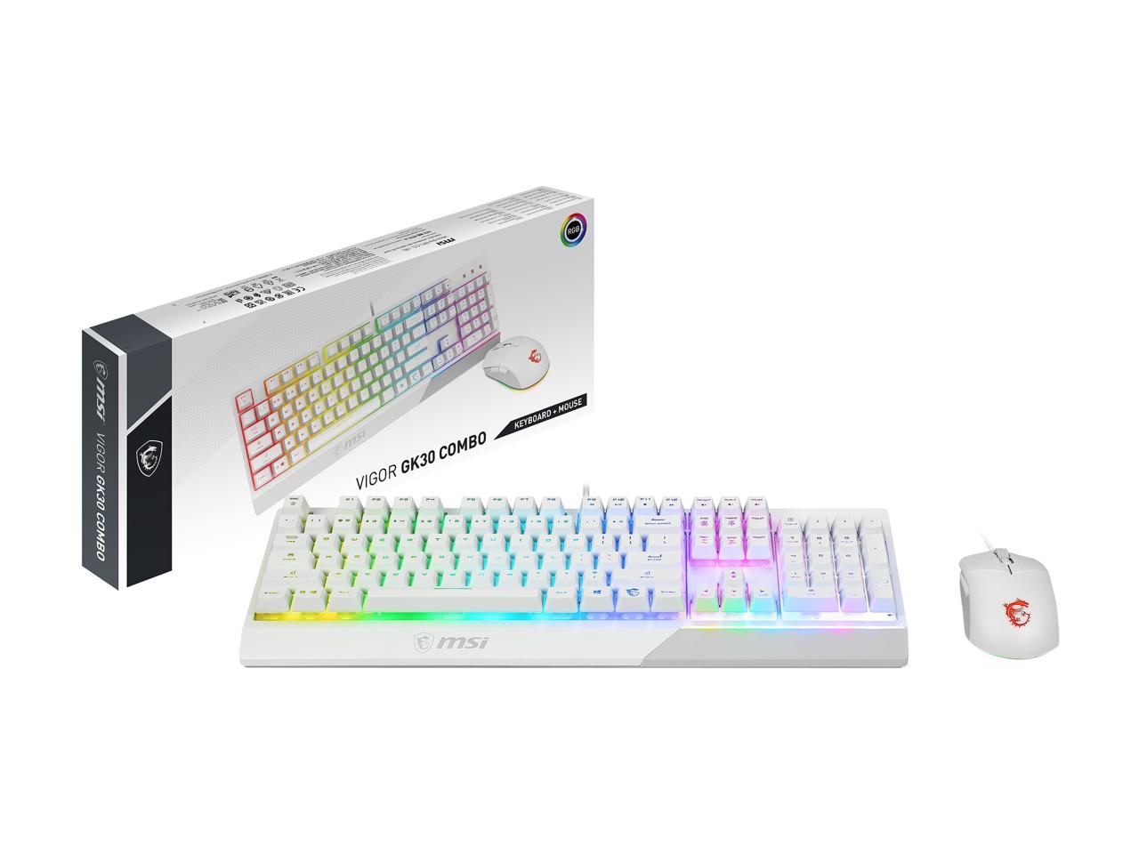 MSI Vigor GK30 Combo White, 6-Zone RGB GK30 Gaming Keyboard & GM11 Gaming  Mouse, Water Repellent & Splash-Proof, 5000 DPI