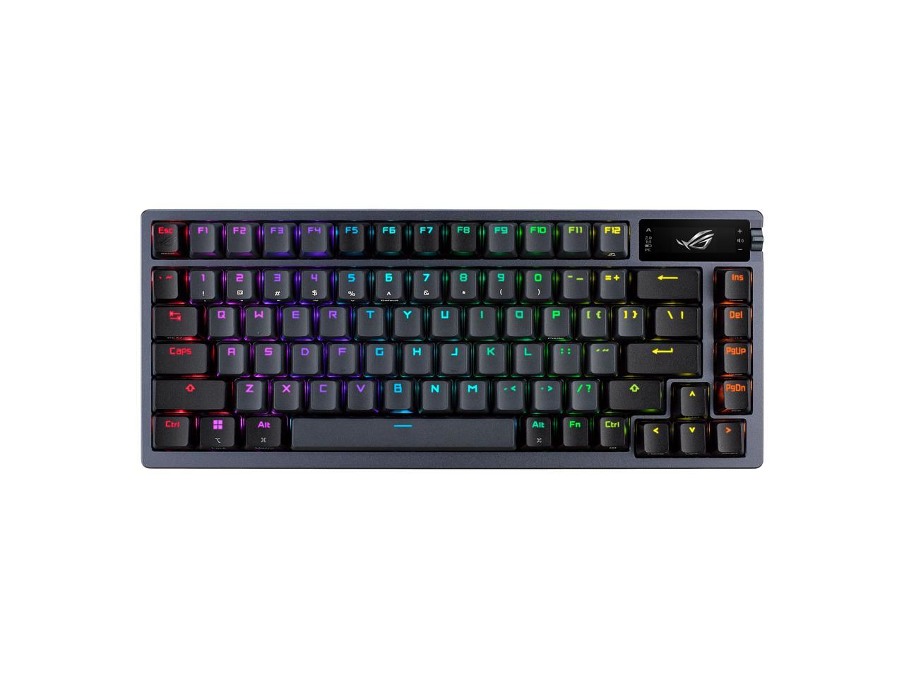 ASUS ROG Azoth 75 DIY Custom Gaming Keyboard, OLED display, Gasket-Mount, Three-Layer Dampening, Hot-Swappable ROG NX Blue Switches & Keyboard PBT Keycaps, RGB-Black Newegg.com