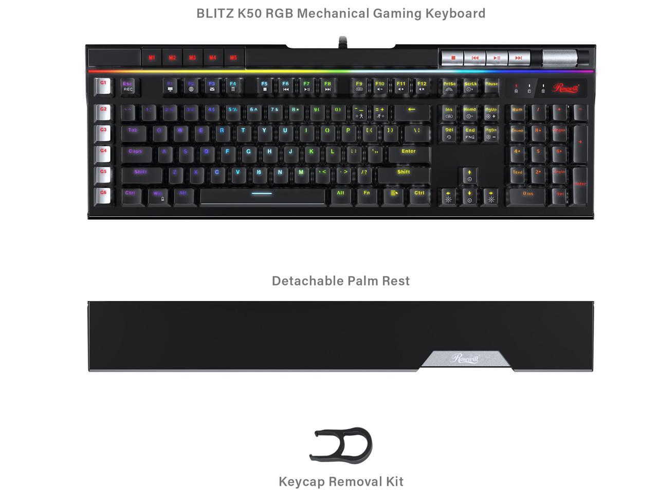 Rosewill Blitz K50 RGB BR Wired Gaming tactile Mechanical Keyboard | Outemu  Brown Switches | NKRO, Anti-Ghosting | 6 Built-in Macro Keys | 14 
