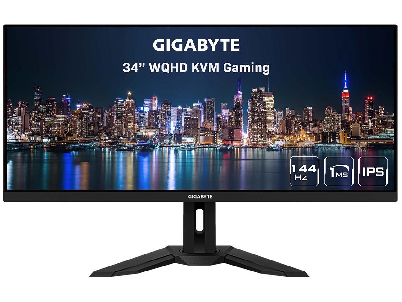 GIGABYTE M34WQ 34" 144Hz Ultrawide KVM Gaming Monitor, 3440 x 1440 IPS Display, 1ms (MPRT) Response Time, 91% DCI-P3, HDR Ready, 1x Display Port 1.4, 2x HDMI 2.0, 2x USB 3.0, 1x USB Type-C
