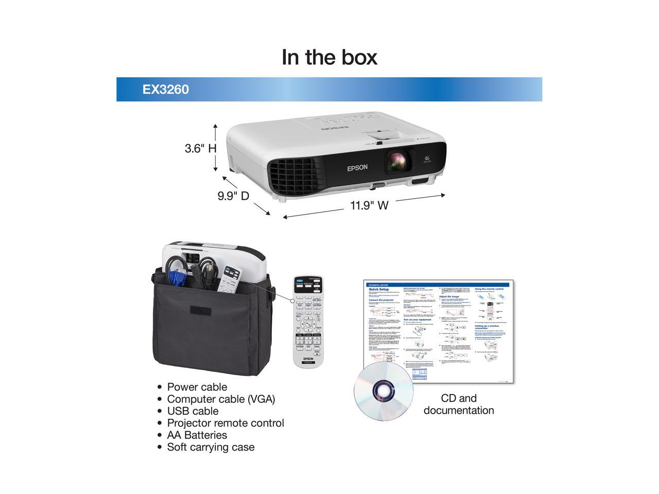 Refurbished Epson EX3260 3Chip 3LCD SVGA Projector, 3,300 lumens