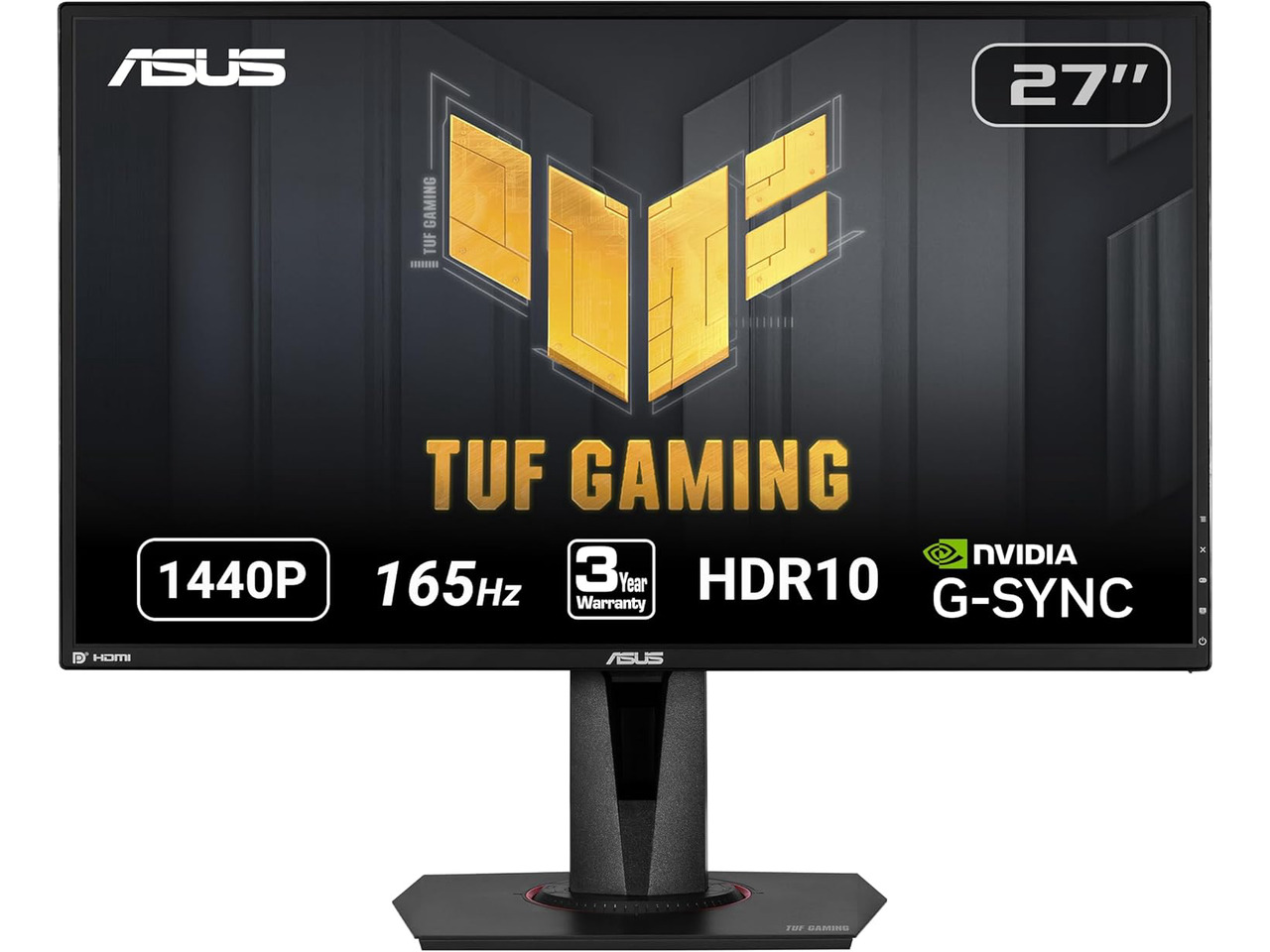 ASUS TUF 27" QHD 2K 1440P 165Hz IPS Adaptive Sync & G-SYNC Compatible 1ms HDR10 Built-in Speakers Gaming Computer Monitor with Height Adjustable, Pivot, Swivel, &Tilt Stand VG27AQ