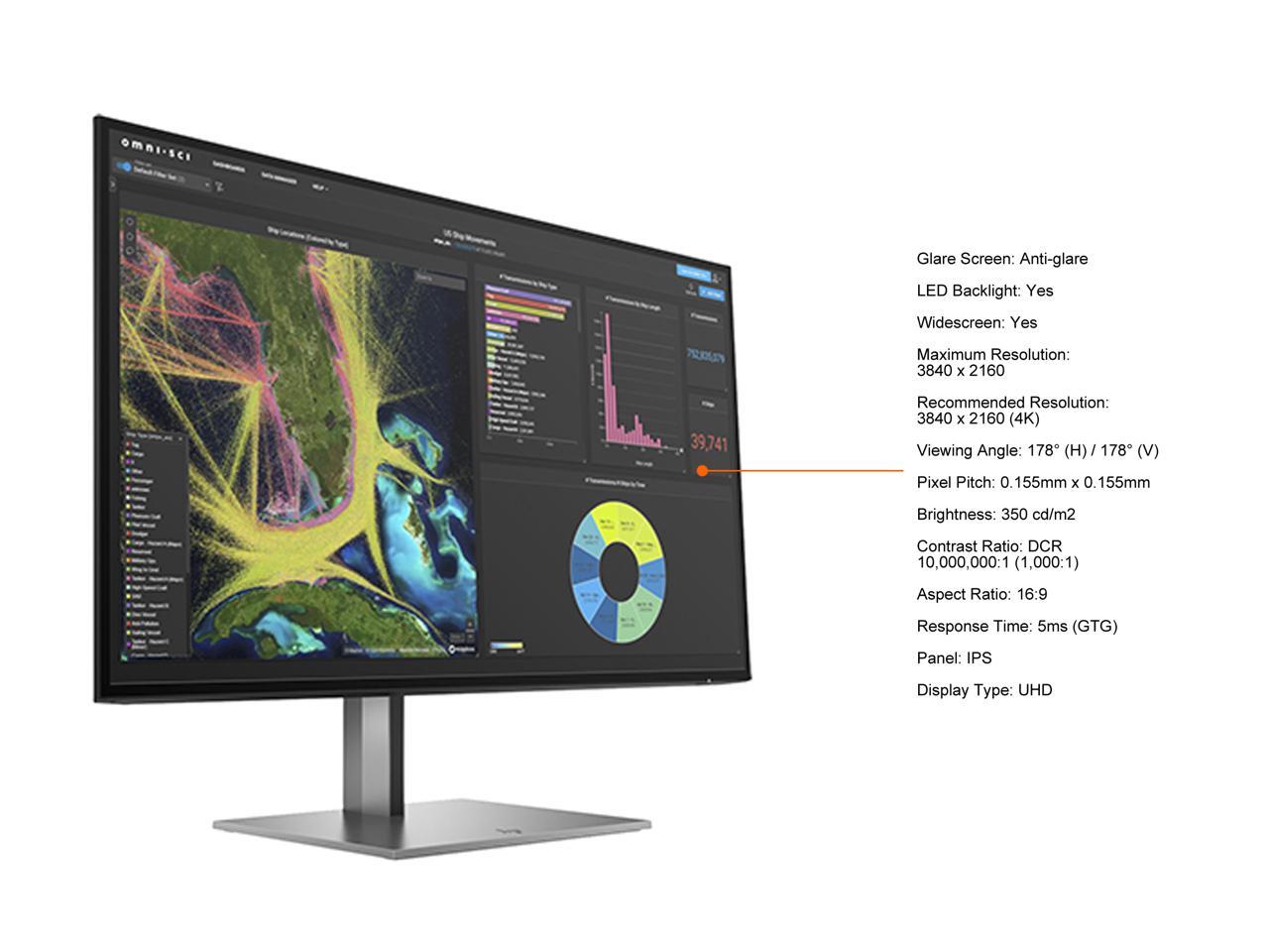 HP 27" IPS UHD Monitor 5ms (GTG) 3840 x 2160 (4K) HDMI, DisplayPort