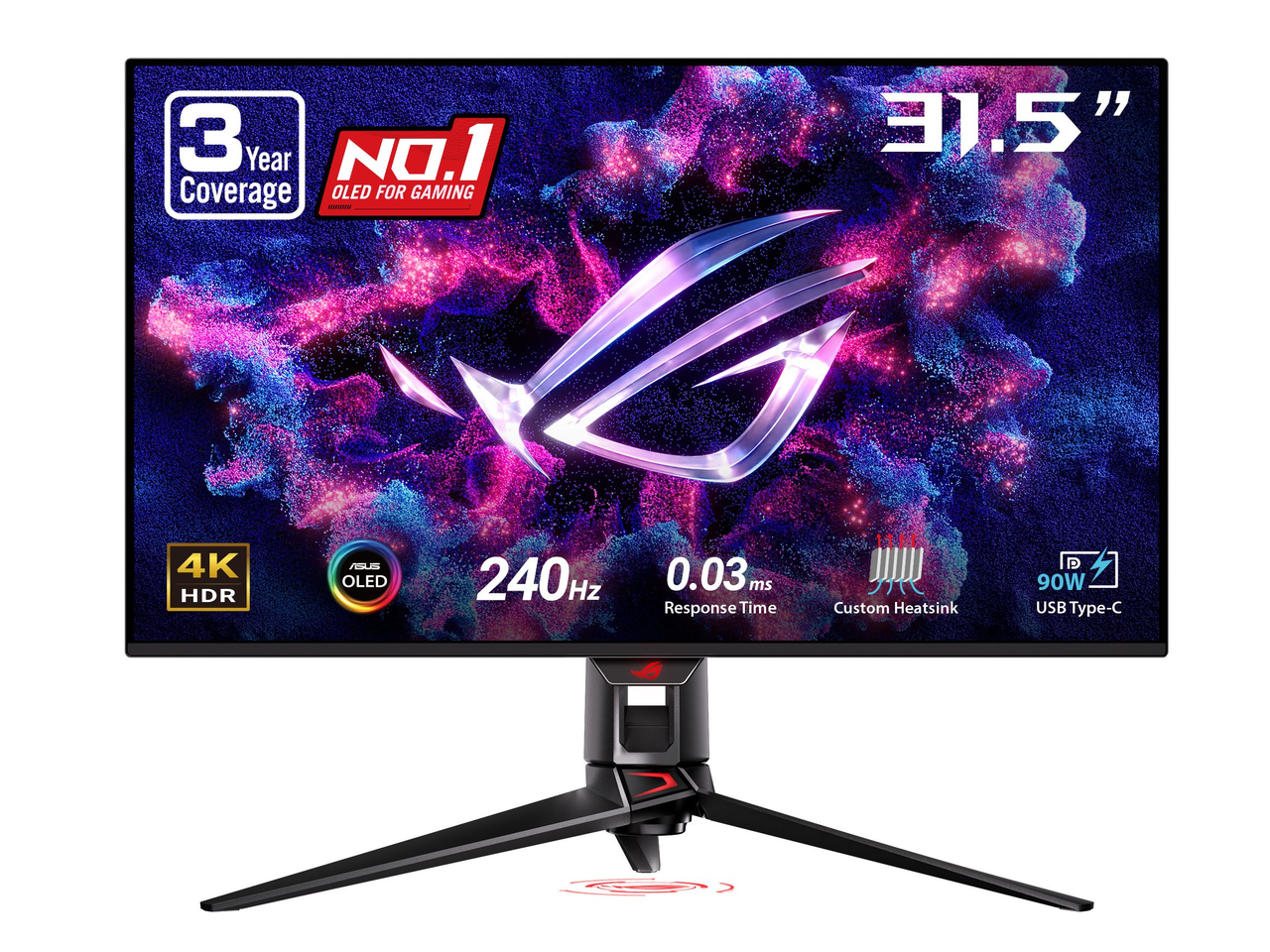 ASUS ROG Swift 32" UHD 4K 240Hz AMD FreeSync Premium Pro & G-SYNC Compatible 0.03ms HDR400 KVM USB-C OLED Gaming Monitor with Height Adjustable, Swivel & Tilt Stand PG32UCDM