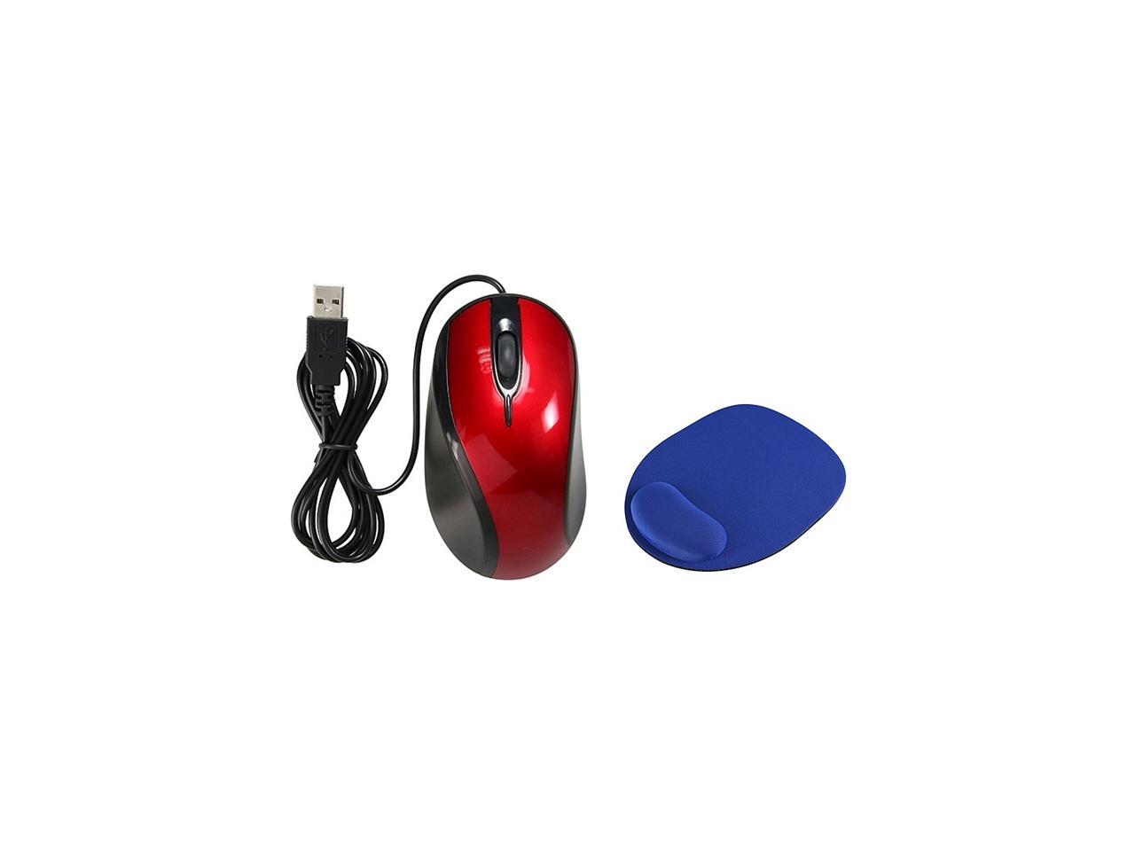 Insten Red USB 2.0 Ergonomic Optical Scroll Wheel Mouse Blue Wrist Comfort Mouse Pad 