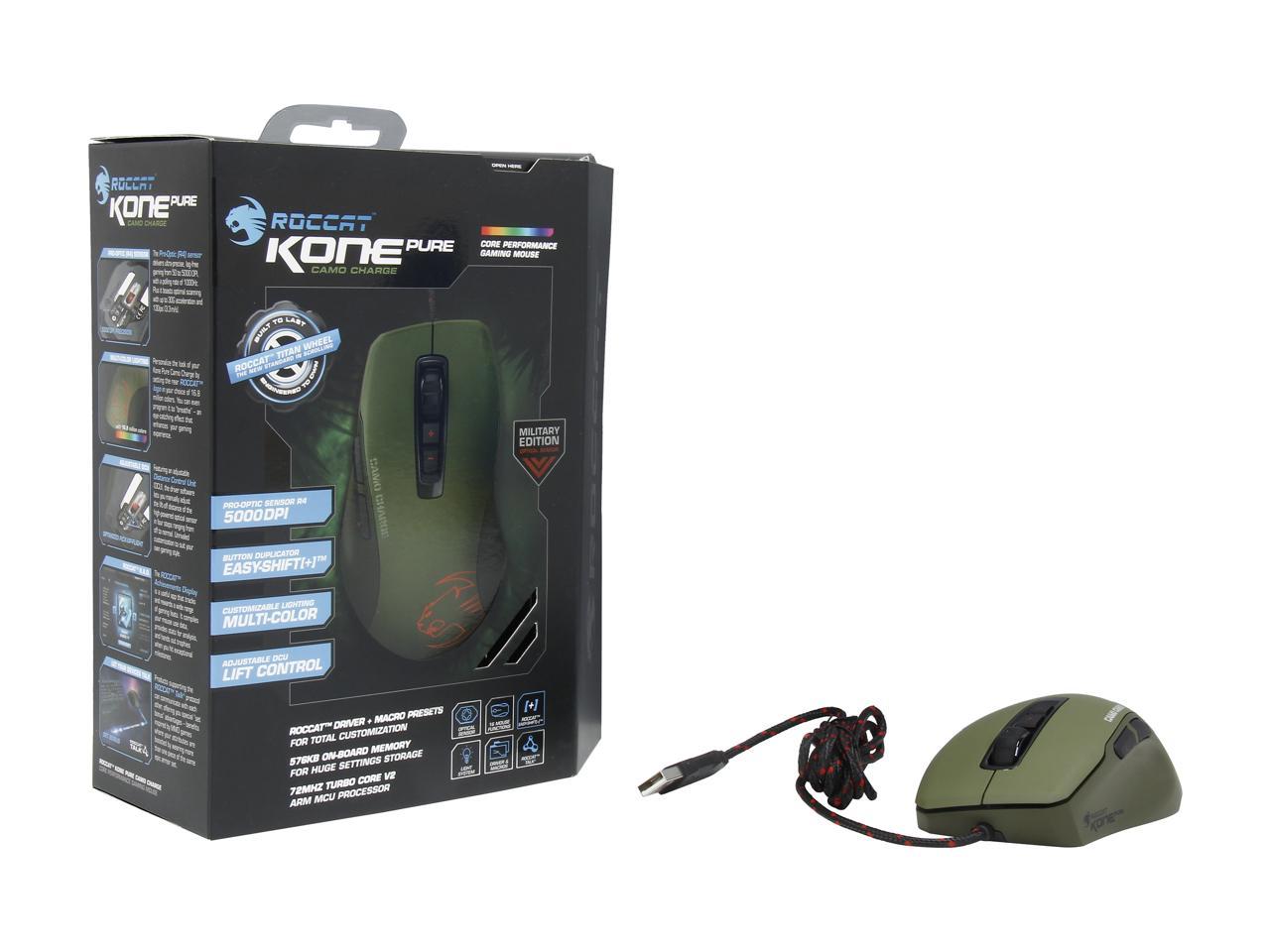 Roccat Kone Pure Military Roc 11 711 Wired Optical Core Performance Gaming Mouse Camo Charge Newegg Com