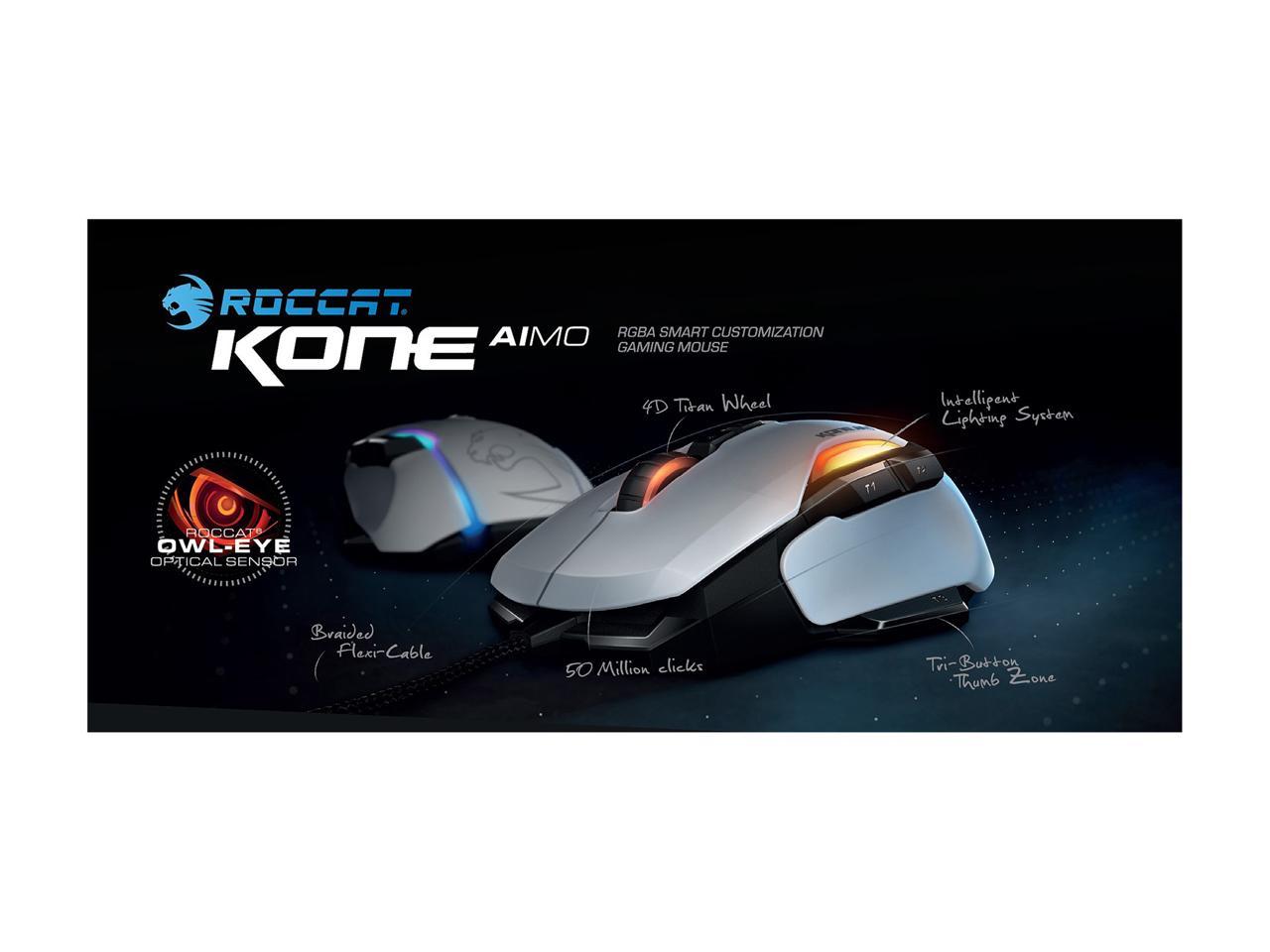 Roccat Kone Aimo Roc 11 815 We White Wired Optical Gaming Mouse Newegg Com