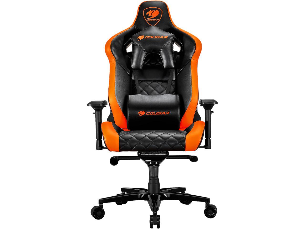 cougar armor titan orange ultimate gaming chair with premium breathable  pvc leather 3520 lbs support 170 degree reclining