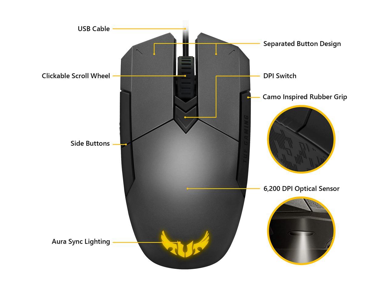 ASUS TUF Gaming M5 Optical USB RGB Gaming Mouse Featuring a 6200 dpi Optical Sensor, Omron Switches, and Aura Sync RGB Lighting - Newegg.com