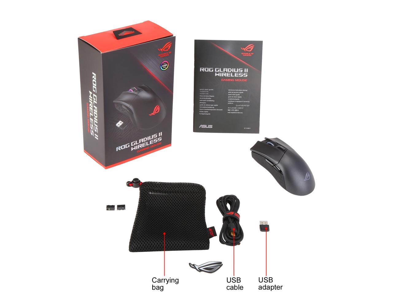 ASUS ROG Gladius II Wireless Optical Ergonomic FPS Gaming Mouse Featuring  16000 dpi Optical, 50G Acceleration, 400 IPS Sensor, Swappable Omron 