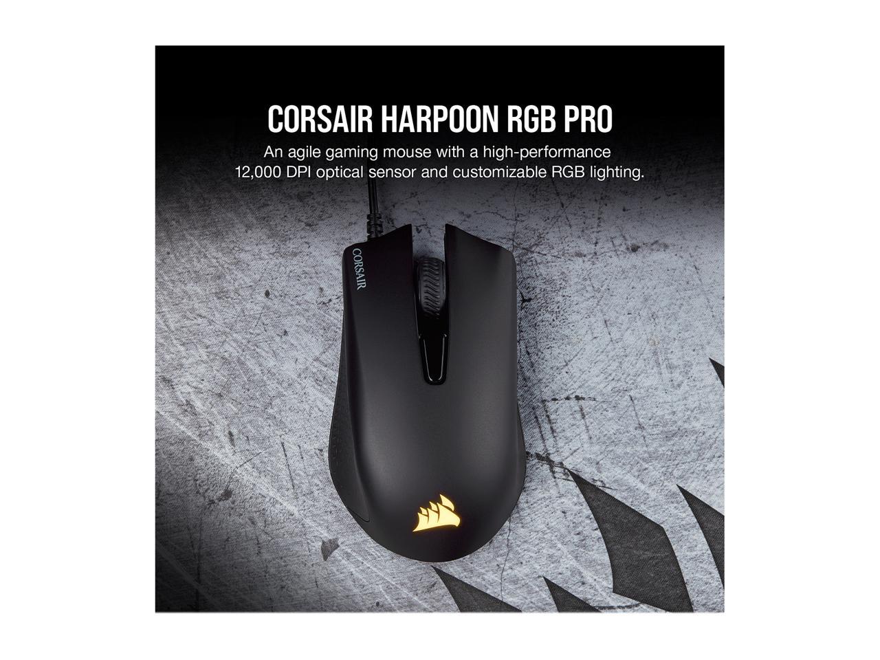 Corsair HARPOON RGB PRO FPS / MOBA Gaming Mouse, Black, Backlit RGB LED,  12000 dpi, Optical