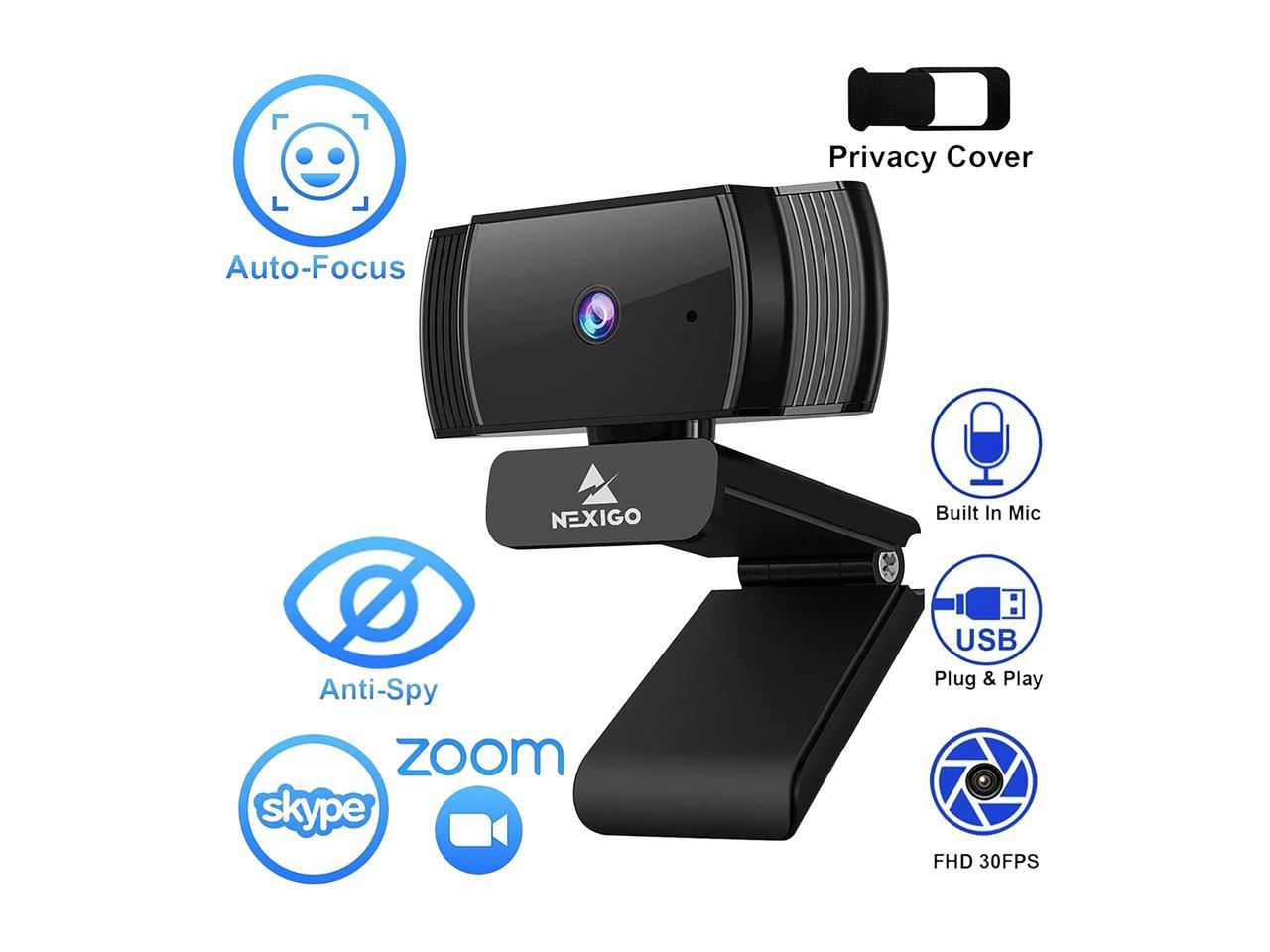 NexiGo AutoFocus 1080p Webcam with Stereo Microphone, Privacy Cover and ...