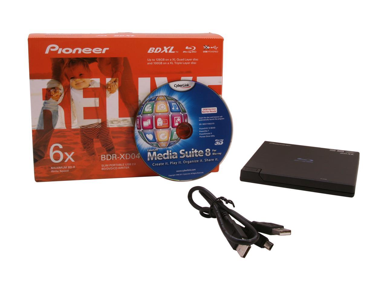 Pioneer USB 2.0 External Slim Portable Bluray Disc Writer with BDXL Support Model BDRXD04