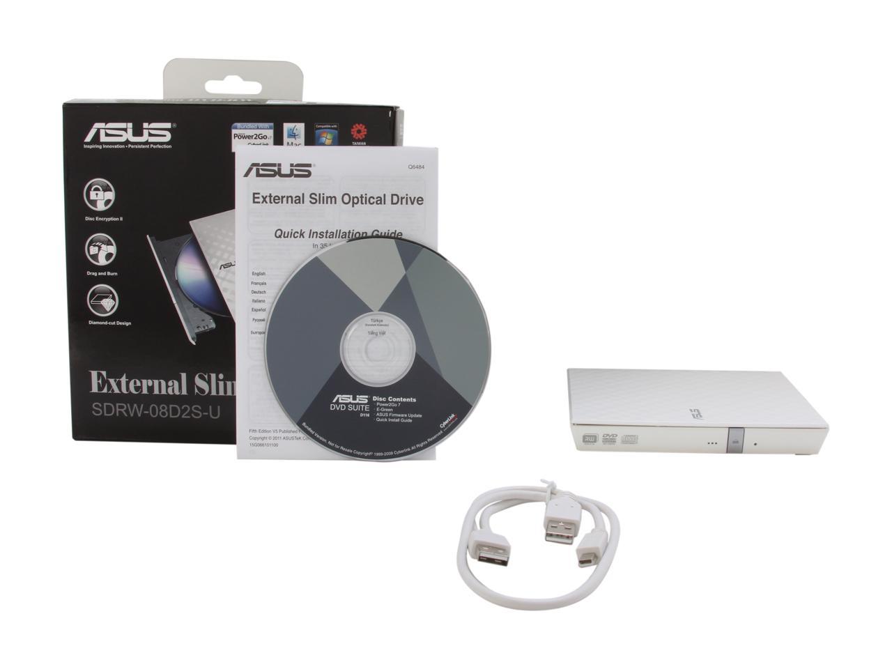 Asus Usb 2 0 White External Slim Cd Dvd Re Writer Mac Os Compatible Model Sdrw 08d2s U Newegg Com