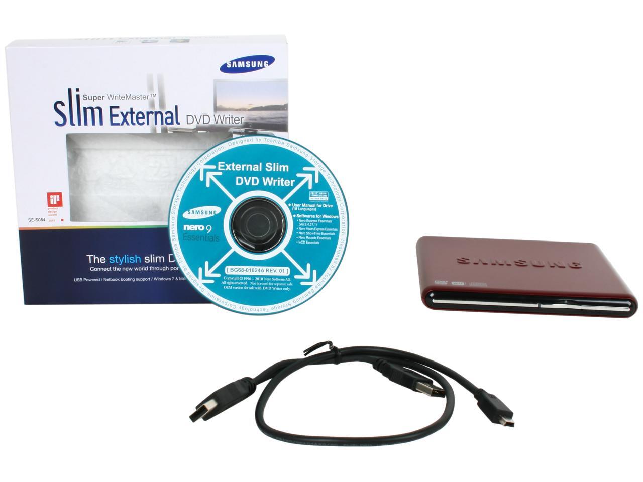Open Box SAMSUNG USB 2.0 Slim External DVD Writer (Red) Model SES084D